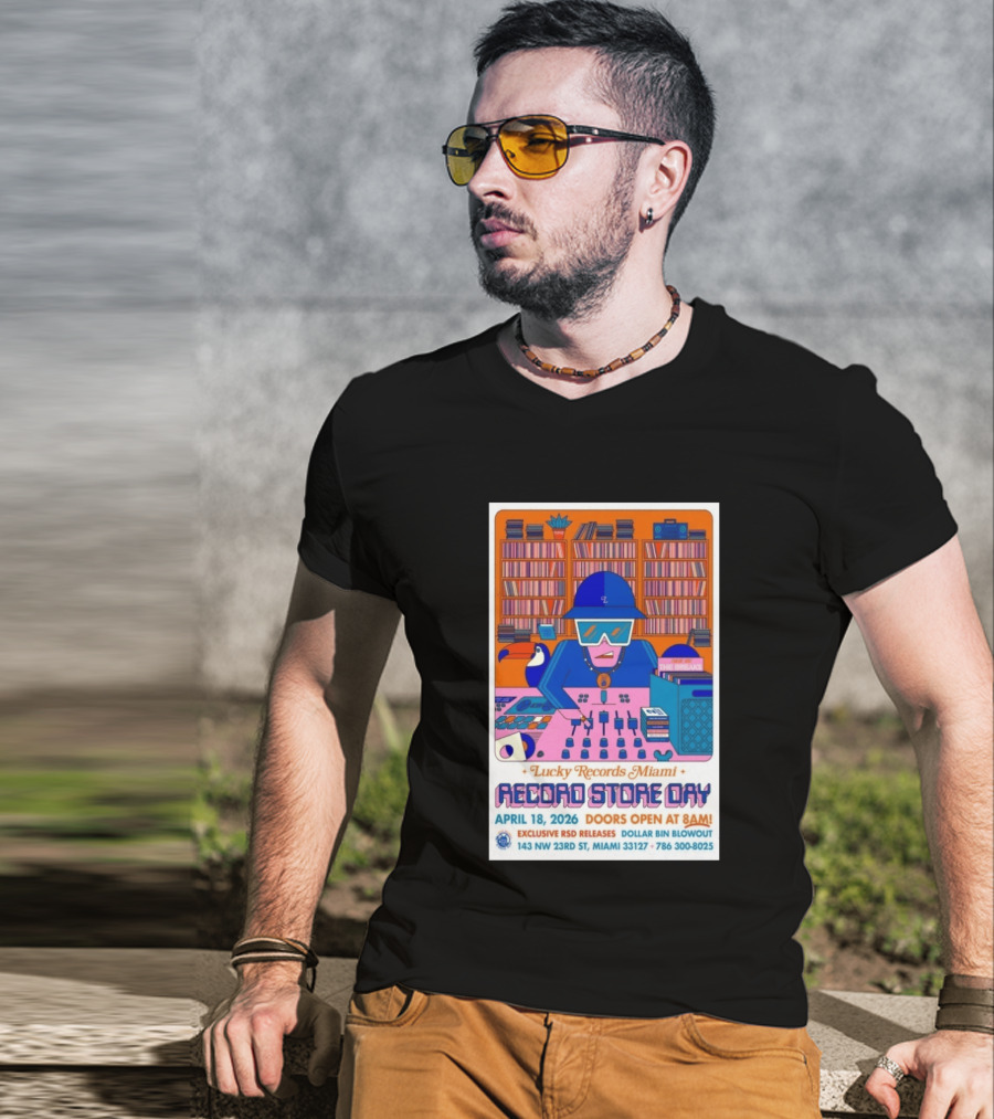 Lucky Records Miami Record Store Day April 18 2026 Exclusive RSD Releases Dollar Bin Blowout T-Shirt