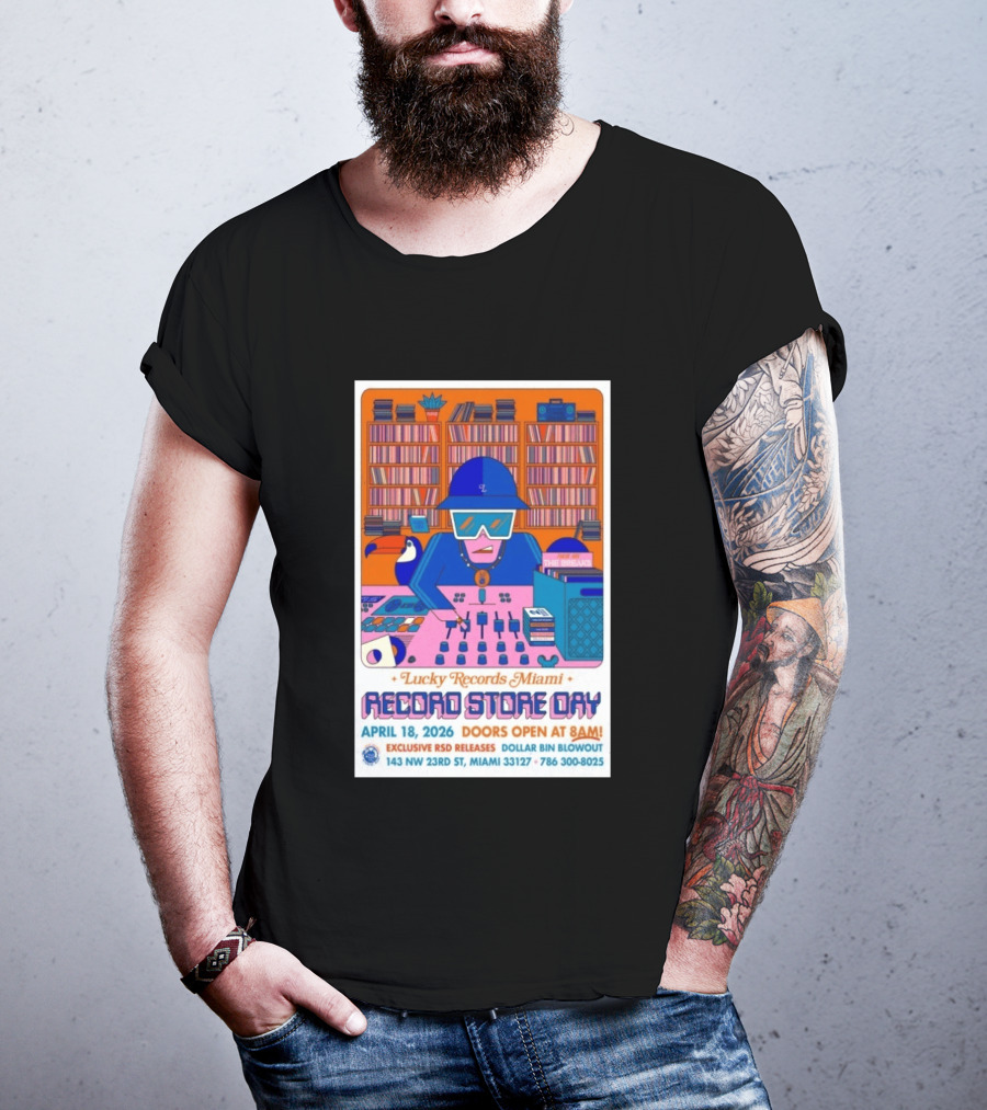 Lucky Records Miami Record Store Day April 18 2026 Exclusive RSD Releases Dollar Bin Blowout T-Shirt