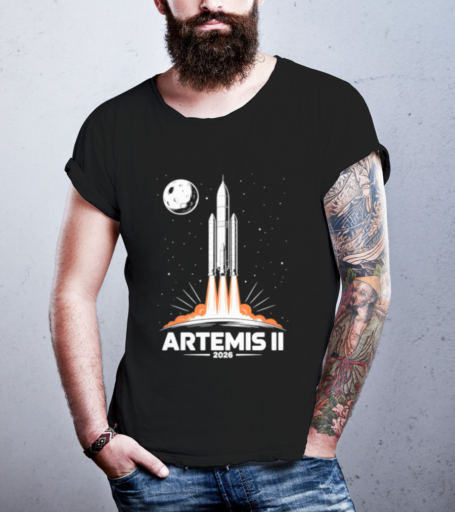 Artemis II 2026 Rocket Launch To The Moon With Spacecraft And Moon T-Shirt