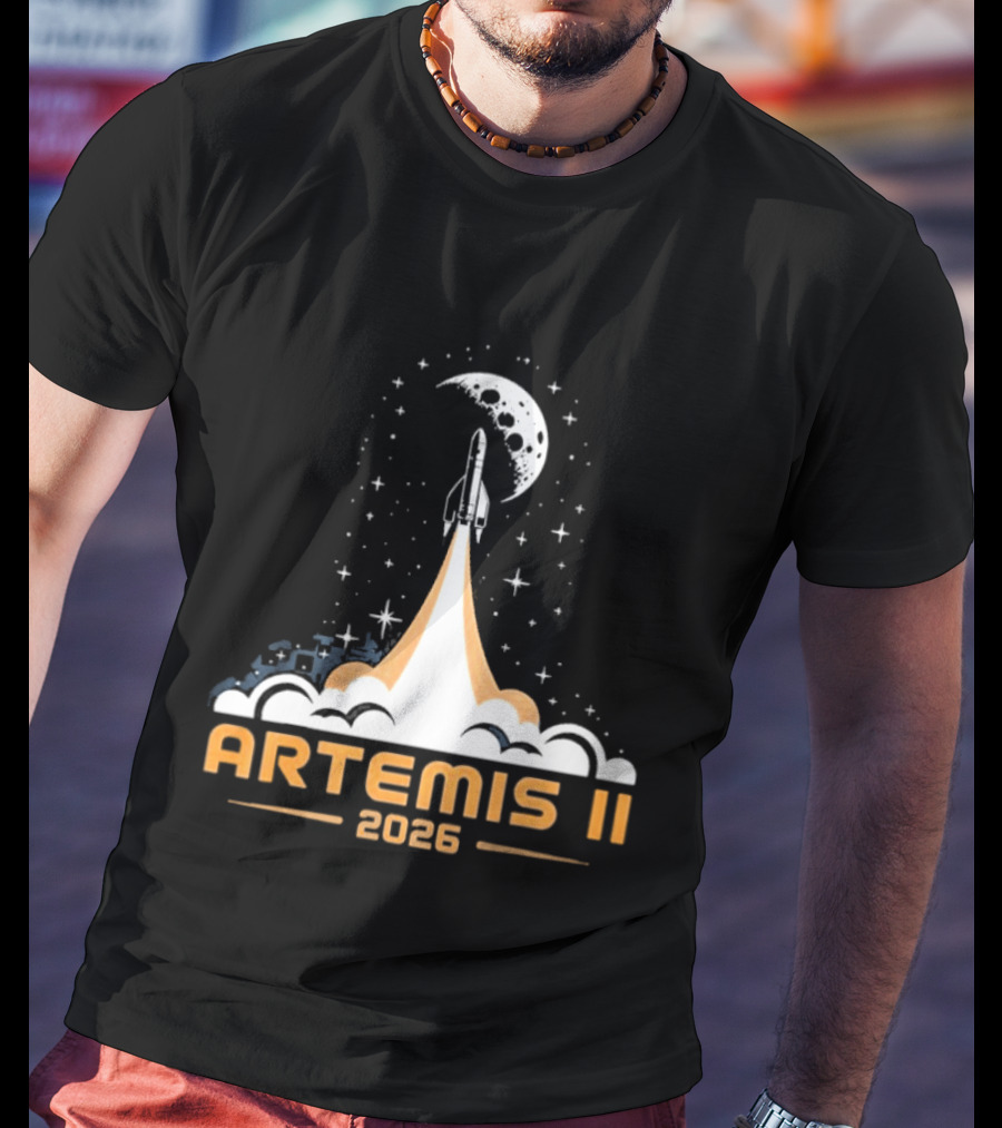 Artemis II 2026 Moon Rocket Launch With Stars And Moon T-Shirt