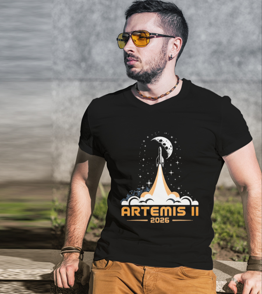 Artemis II 2026 Moon Rocket Launch With Stars And Moon T-Shirt