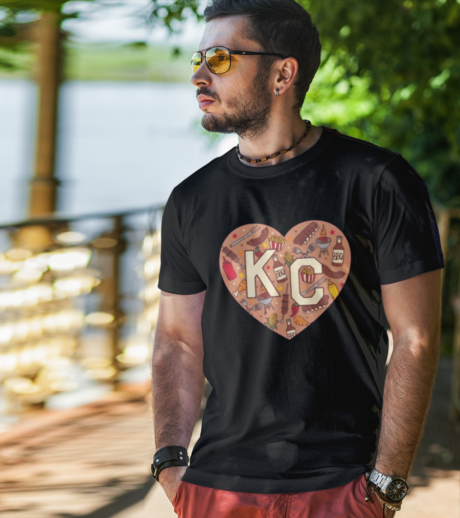 KC Heart BBQ With Grills Ribs And Sauce T-Shirt