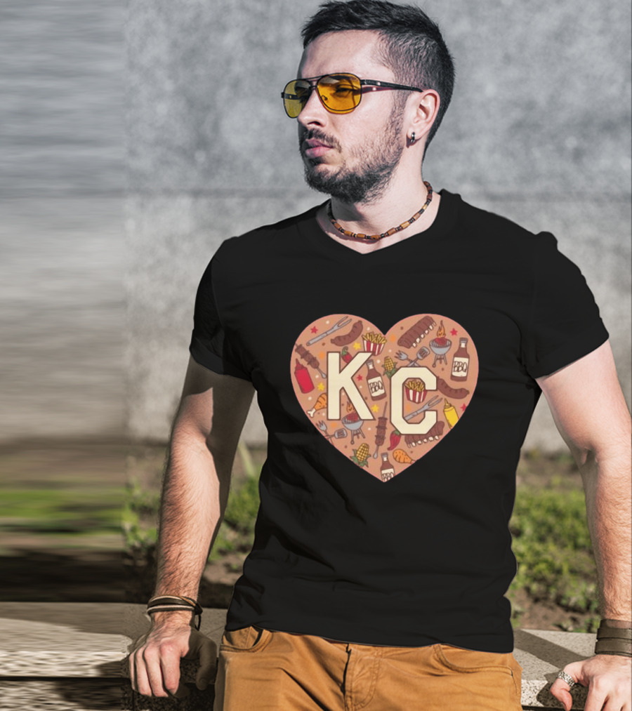 KC Heart BBQ With Grills Ribs And Sauce T-Shirt