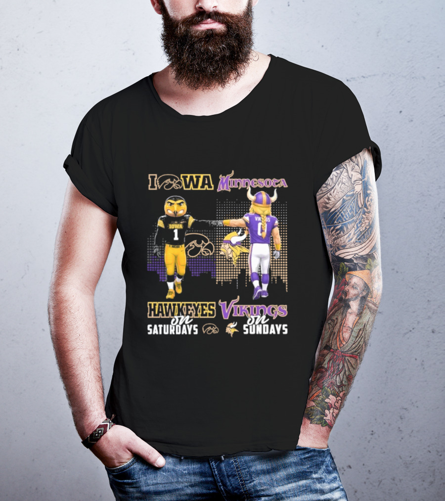 Iowa Hawkeyes On Saturdays Minnesota Vikings On Sundays Football Mascots T-Shirt