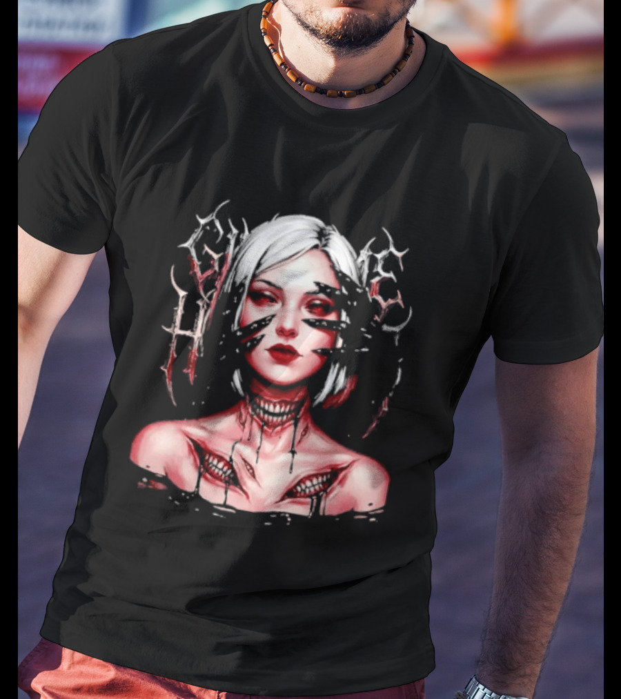 Dark Embrace Washed Creepy Pale Woman Fantasy Eyes T-Shirt