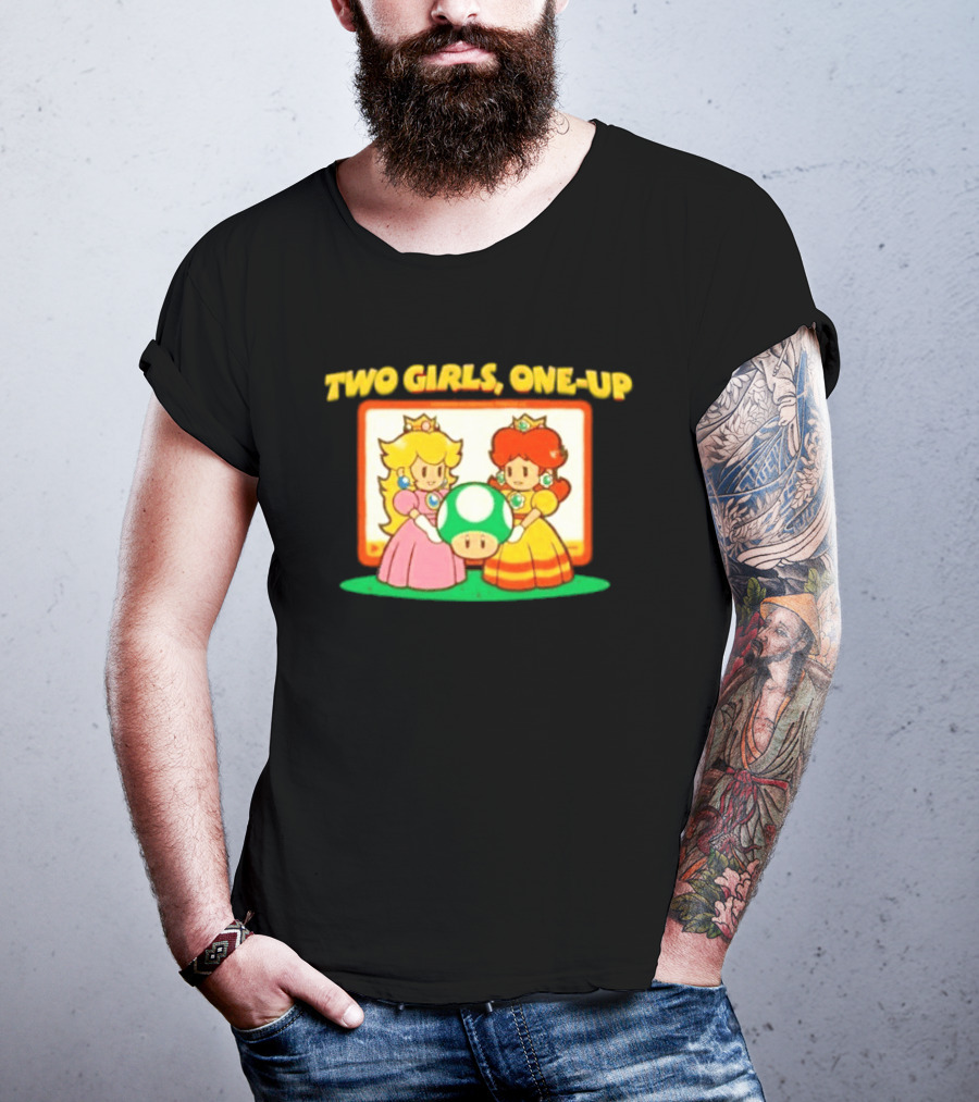 Two Girls One Up Mario Princess Peach Daisy 1 Up Mushroom T-Shirt