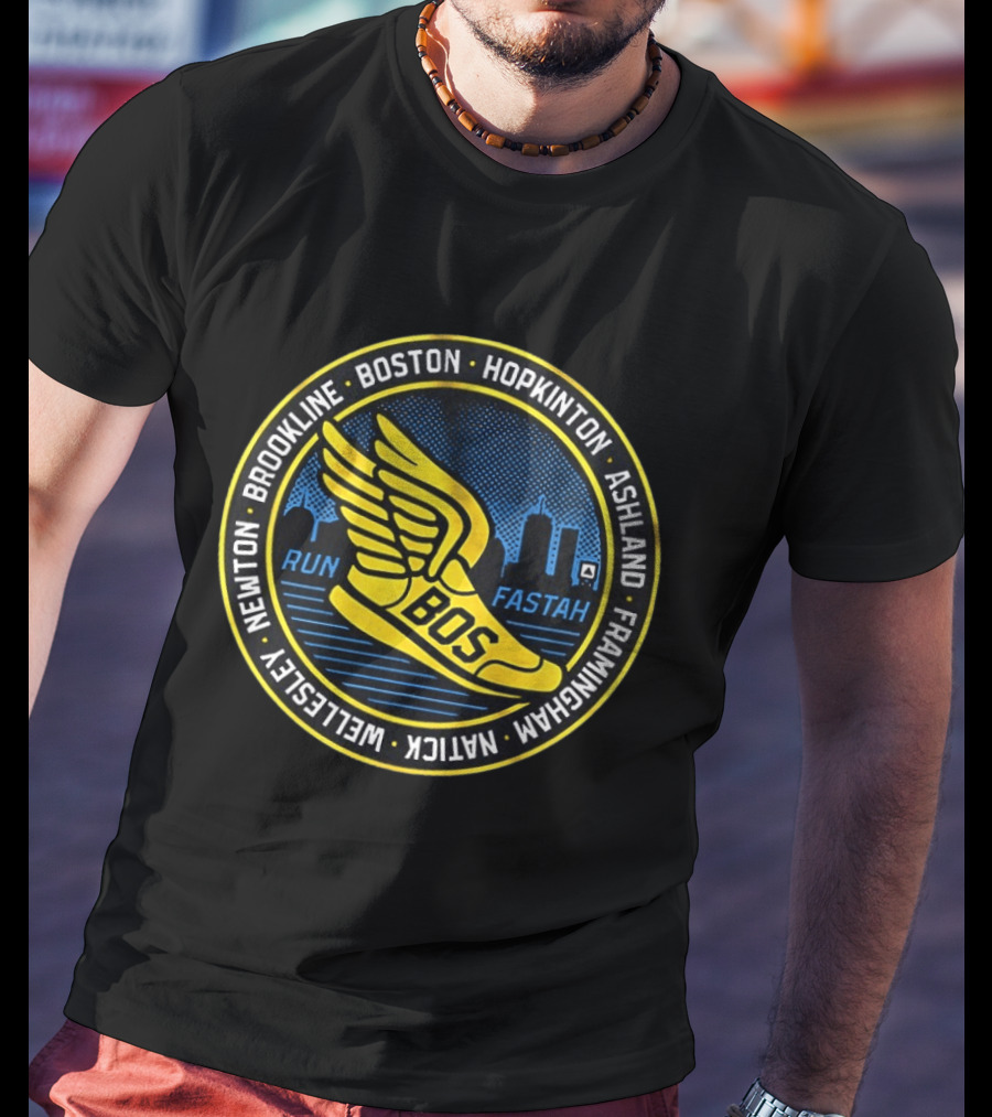 Boston Hopkinton Ashland Framingham Natick Newton Brookline Run Fastah BOS Skyline T-Shirt
