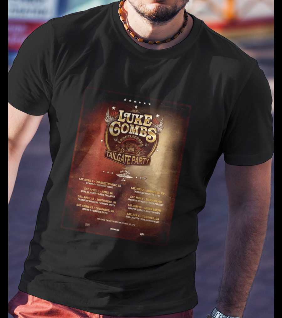 Luke Combs Bootleggers Tailgate Party 2026 My Kinda Saturday Night Tour City Dates Whiskey Jam T-Shirt