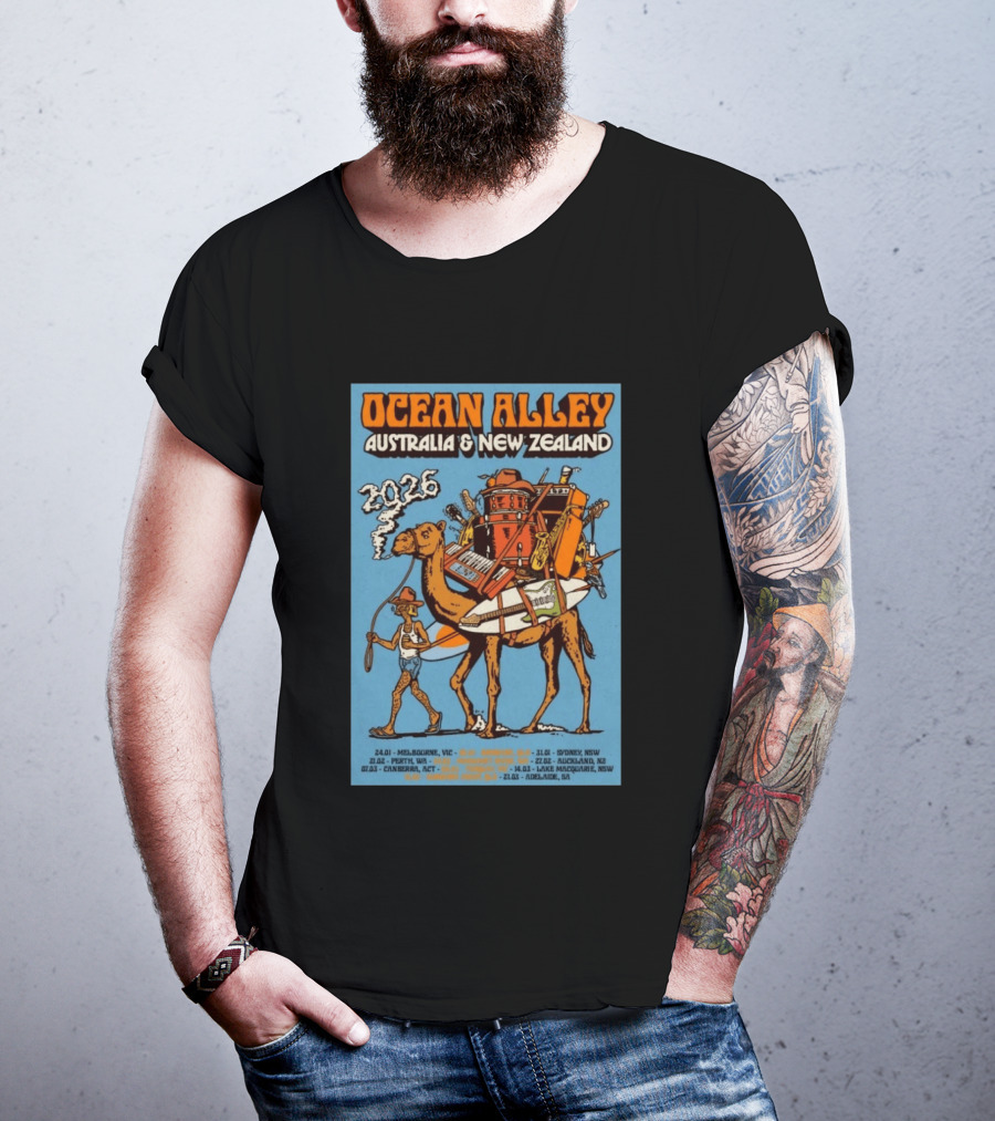 Ocean Alley Australia New Zealand 2026 Tour Dates With Camel And Musical Gear T-Shirt