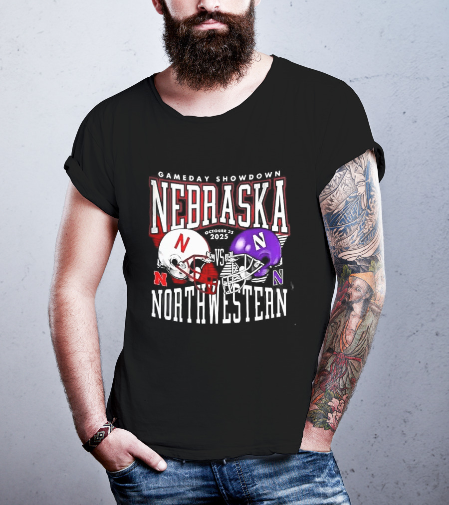 Nebraska Cornhuskers Northwestern Wildcats Gameday Showdown 2025 Helmet Matchup T-Shirt