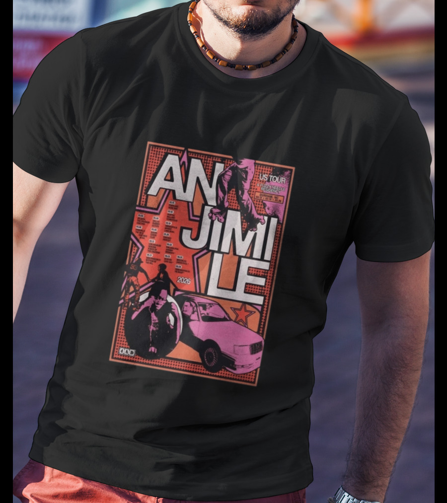 Anjimile 2026 US Tour Fuzz And Needle Residency With Skater And Pink Car T-Shirt