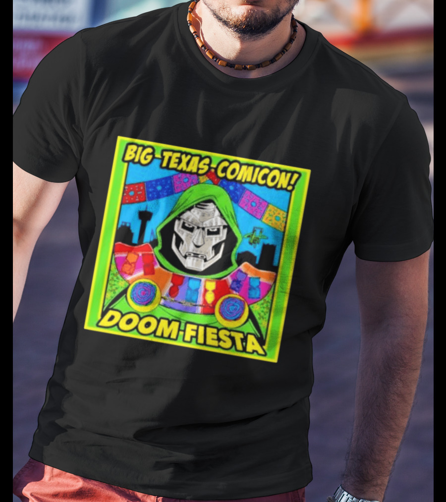 Big Texas Comicon Doom Fiesta Colorful Celebration With Iconic Mask T-Shirt