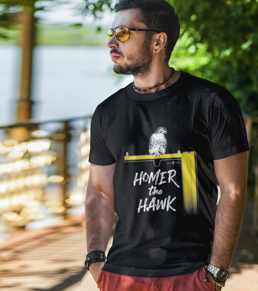 Homer The Hawk Perched On Yellow Crossbar T-Shirt