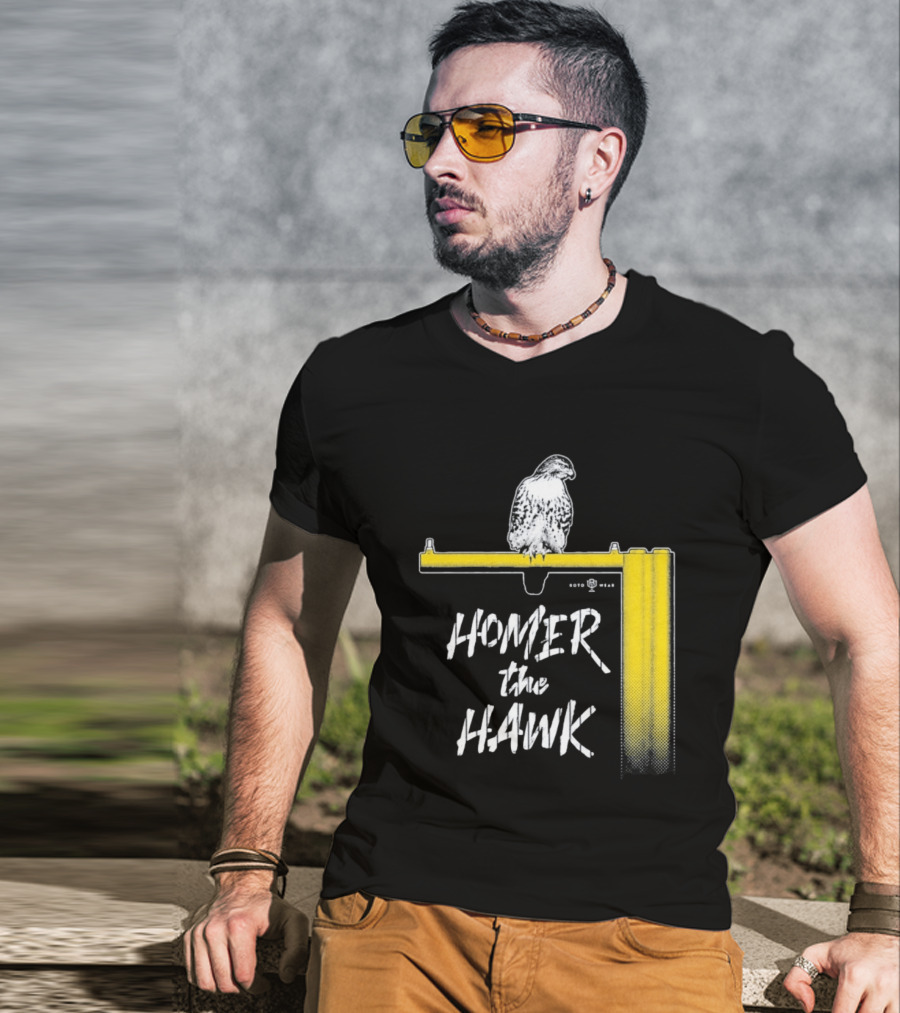 Homer The Hawk Perched On Yellow Crossbar T-Shirt