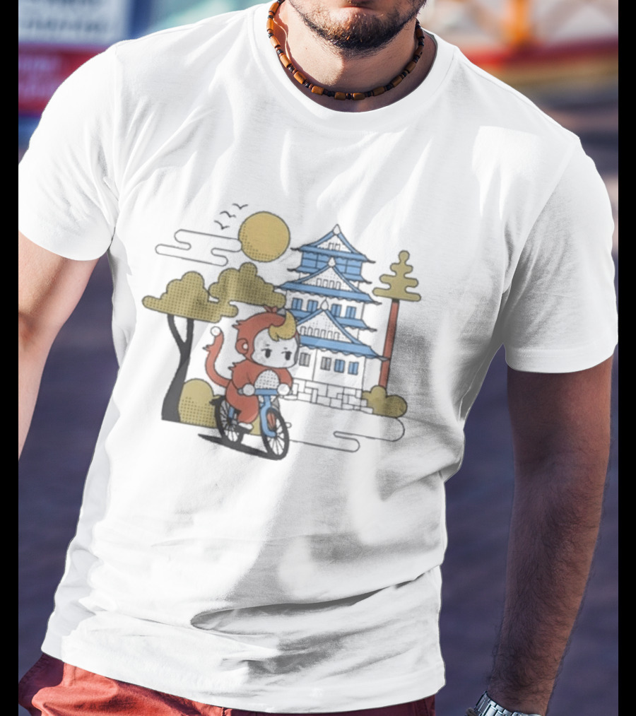 CDawgVA Anime Monkey Riding Motorcycle With Japanese Temple T-Shirt