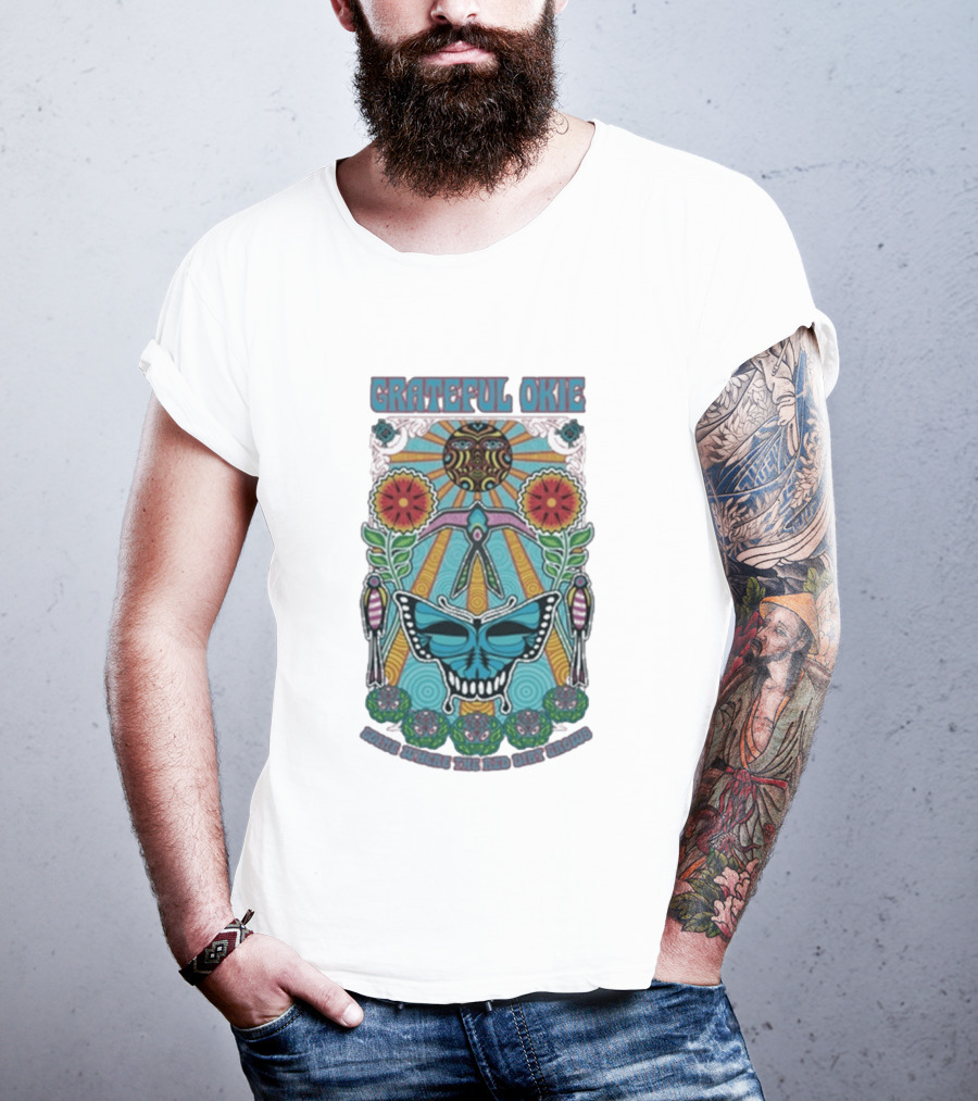 Grateful Okie Going Where The Red Dirt Grows Butterfly And Floral Sunburst T-Shirt