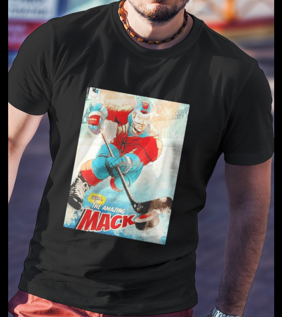 Macklin Celebrini The Amazing Mack San Jose Sharks Hockey Comic T-Shirt