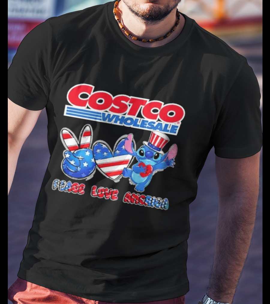 Costco Wholesale Peace Love America Stitch 4th Of July Celebrations T-Shirt