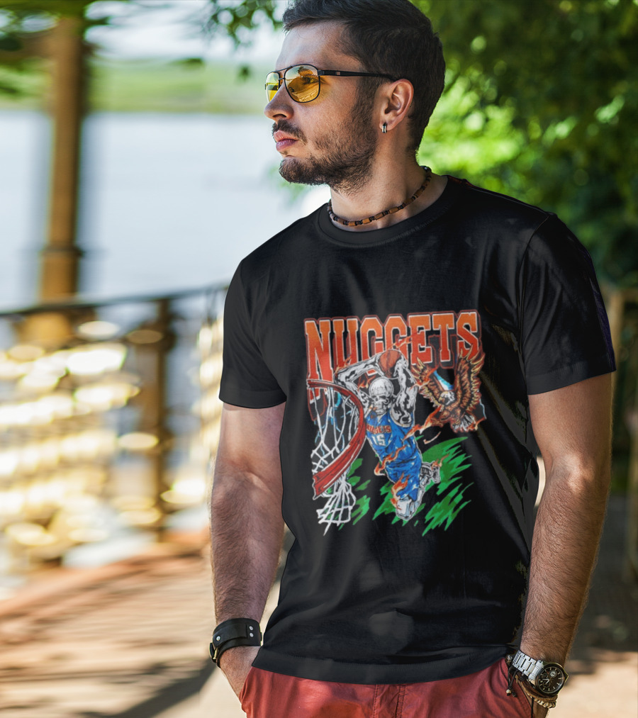 Nuggets Skeleton Dunking 15 With Eagle And Flames T-Shirt