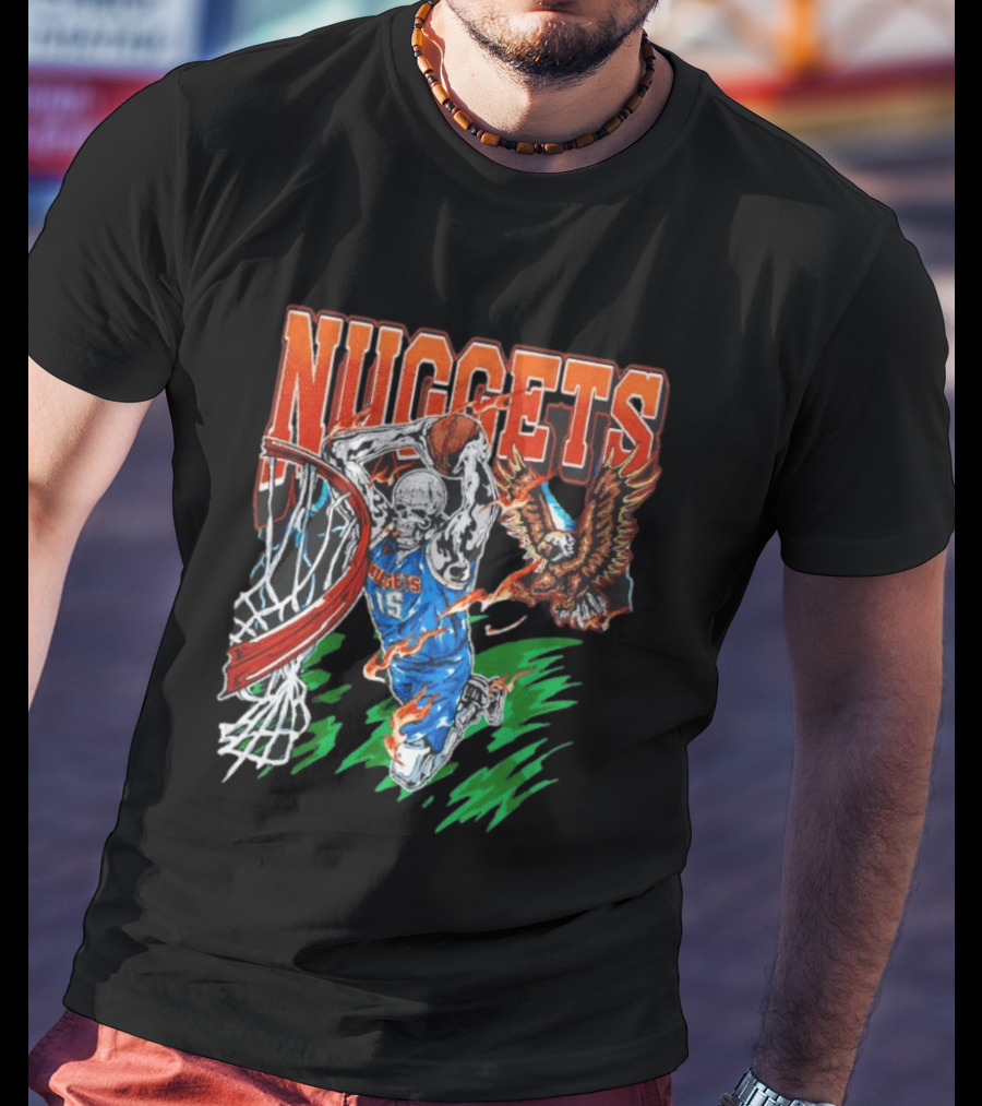 Nuggets Skeleton Dunking 15 With Eagle And Flames T-Shirt