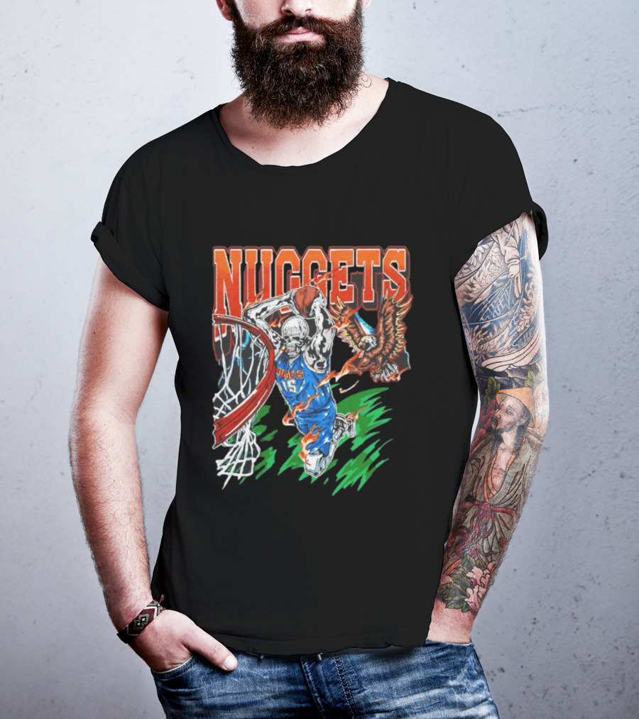 Nuggets Skeleton Dunking 15 With Eagle And Flames T-Shirt