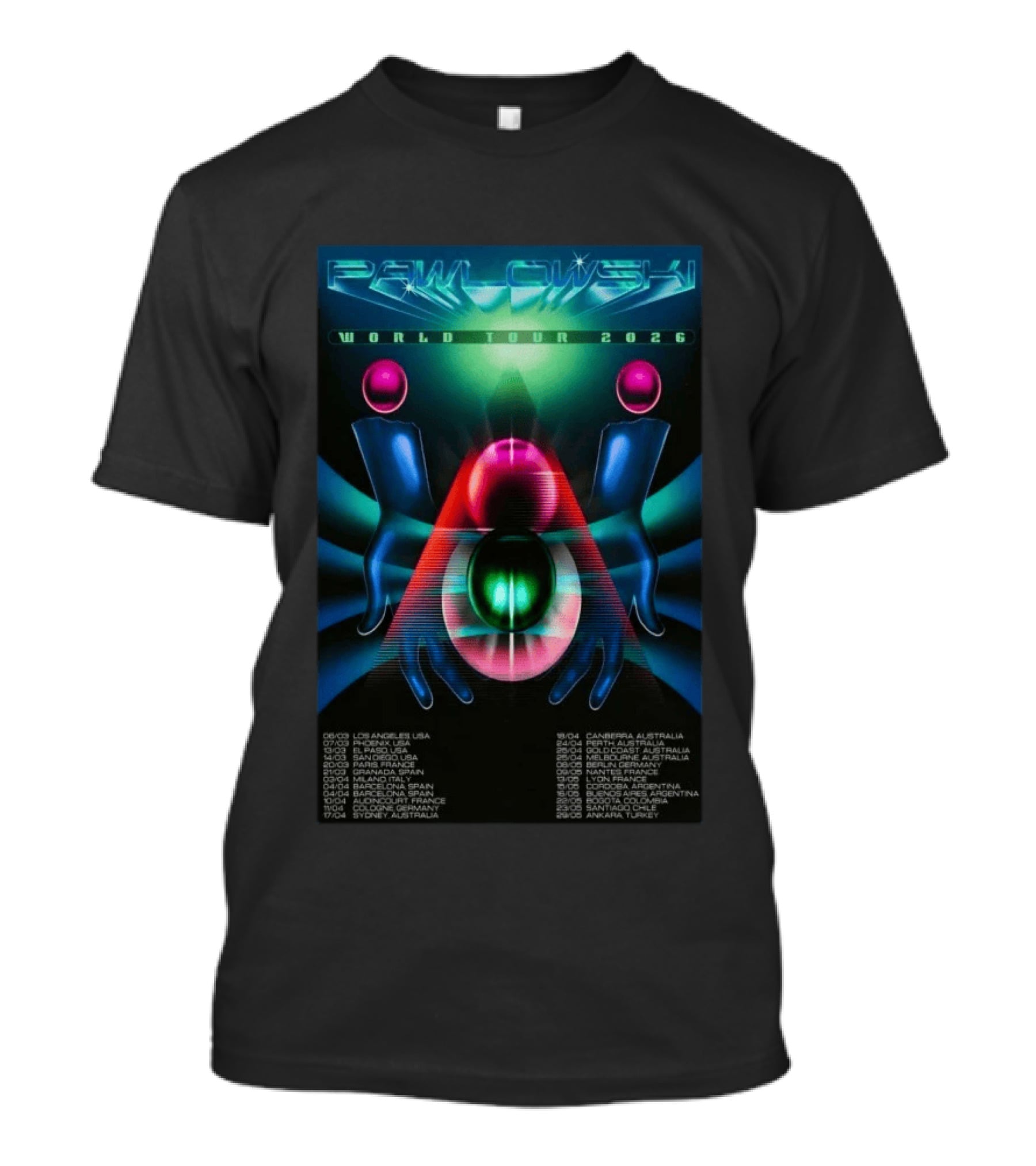 Pawlowski World Tour 2026 Los Angeles Paris Sydney Dates T-Shirt