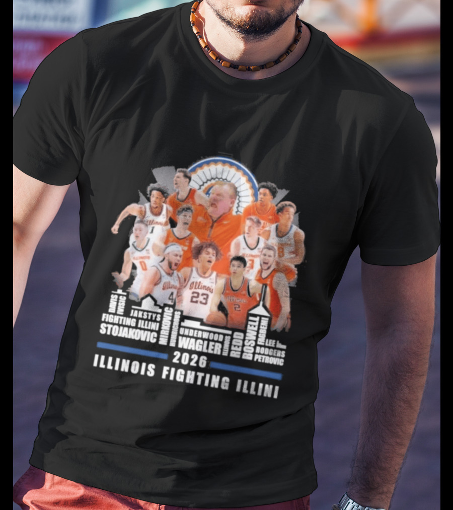 2026 Illinois Fighting Illini Skyline Basketball Team Montage T-Shirt