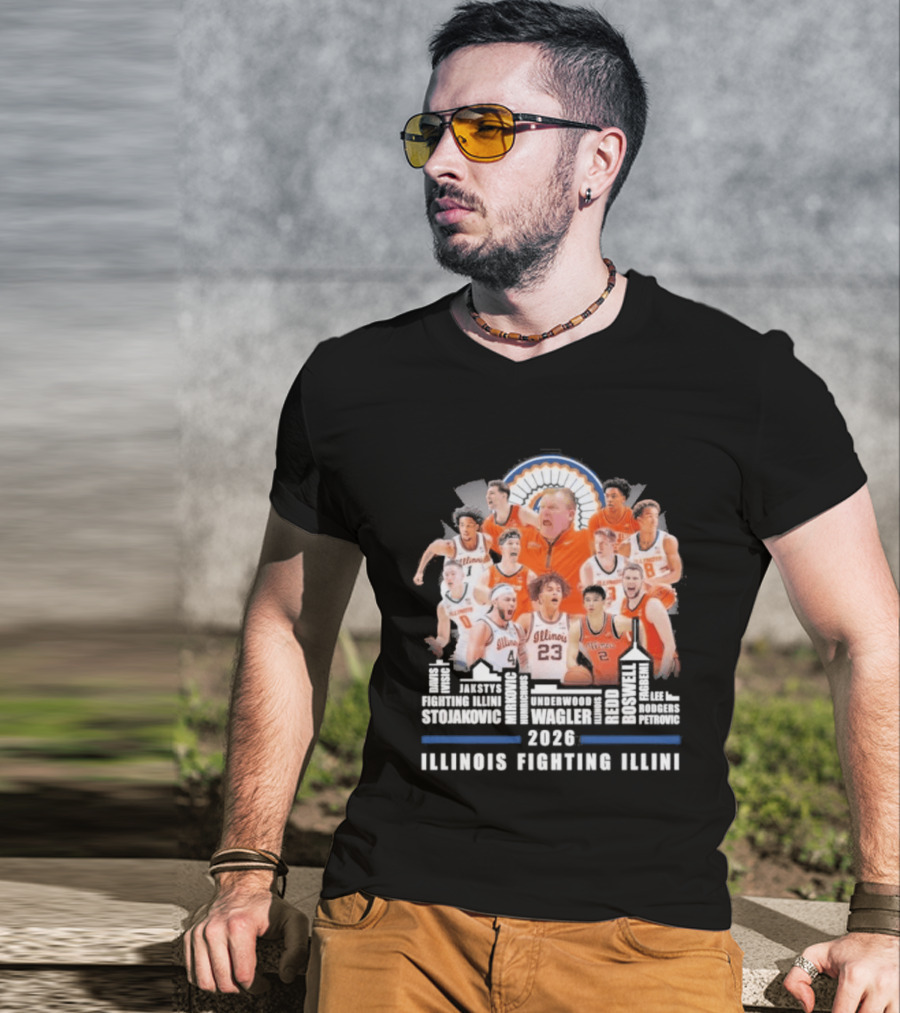2026 Illinois Fighting Illini Skyline Basketball Team Montage T-Shirt