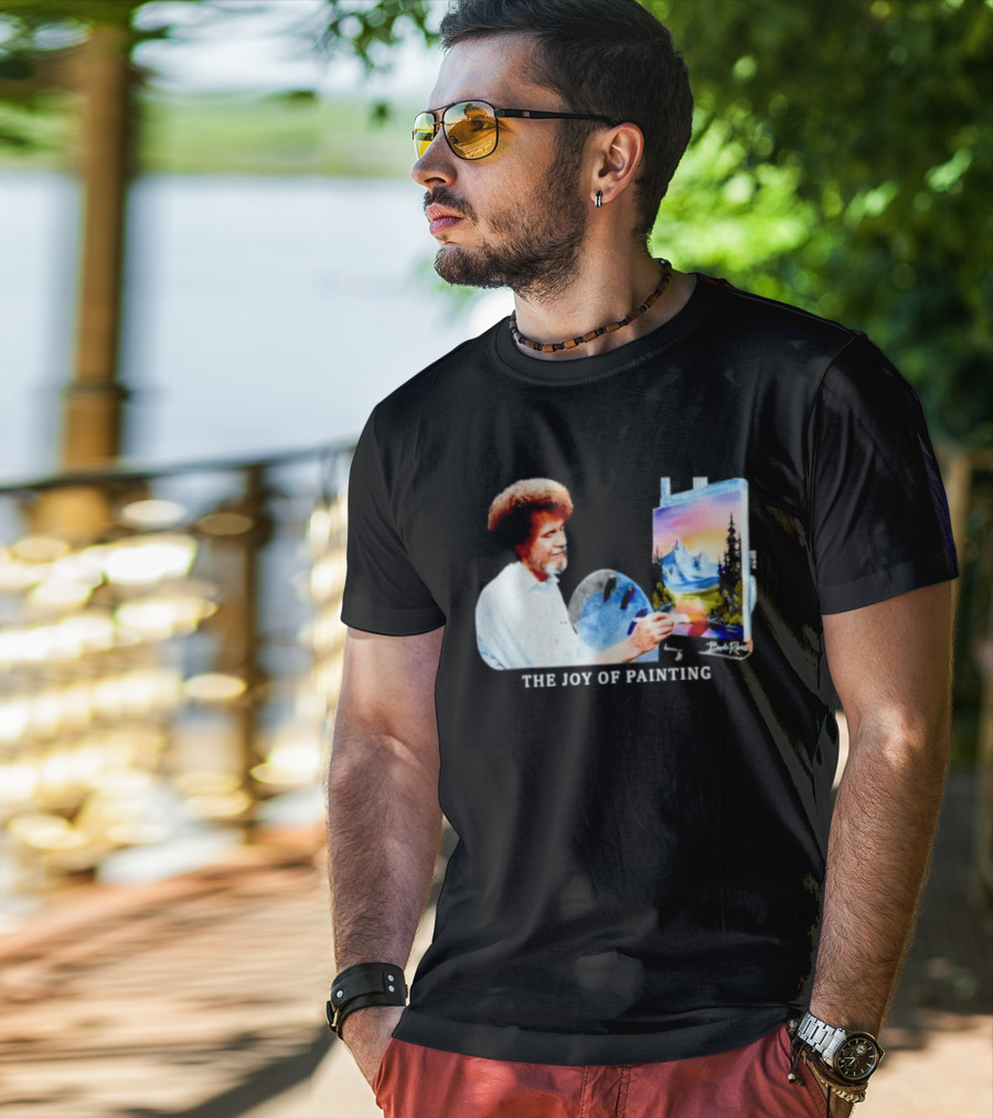 Bob Ross The Joy Of Painting Mountains And Sunset Scene T-Shirt