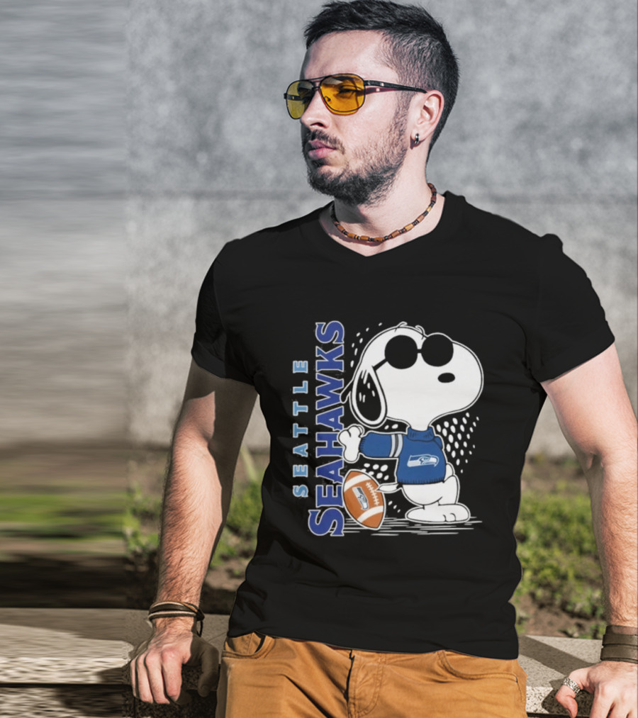 Seattle Seahawks Snoopy Football 2026 Collaboration Peanuts Fan Gear T-Shirt