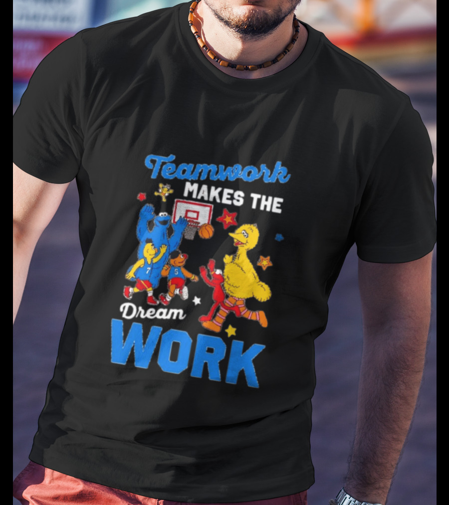 Teamwork Makes The Dream Work Sesame Street Basketball Slam Dunk T-Shirt