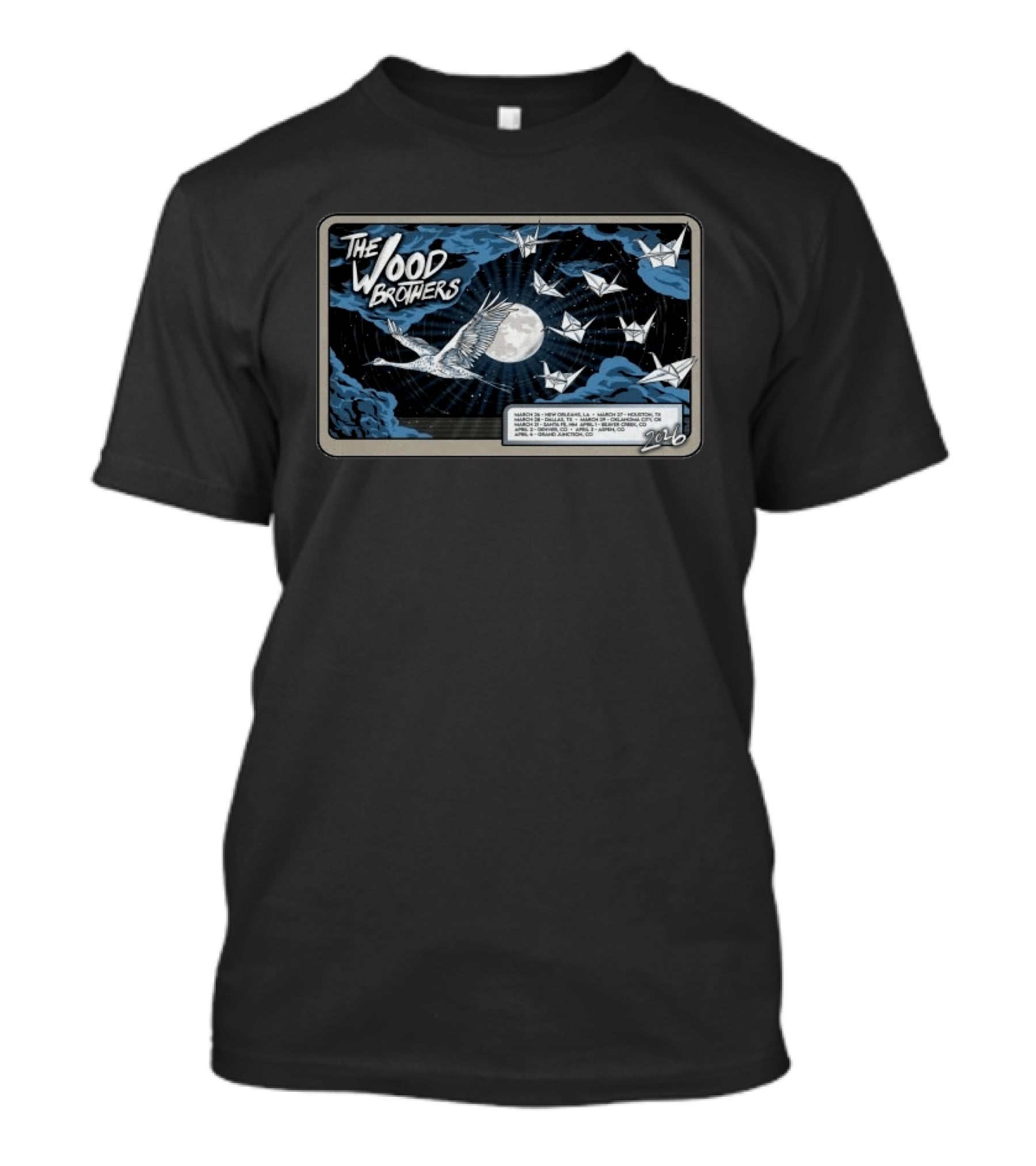 The Wood Brothers 2026 Tour Dates Avalon Theatre Grand Junction CO Origami Cranes And Moon T-Shirt