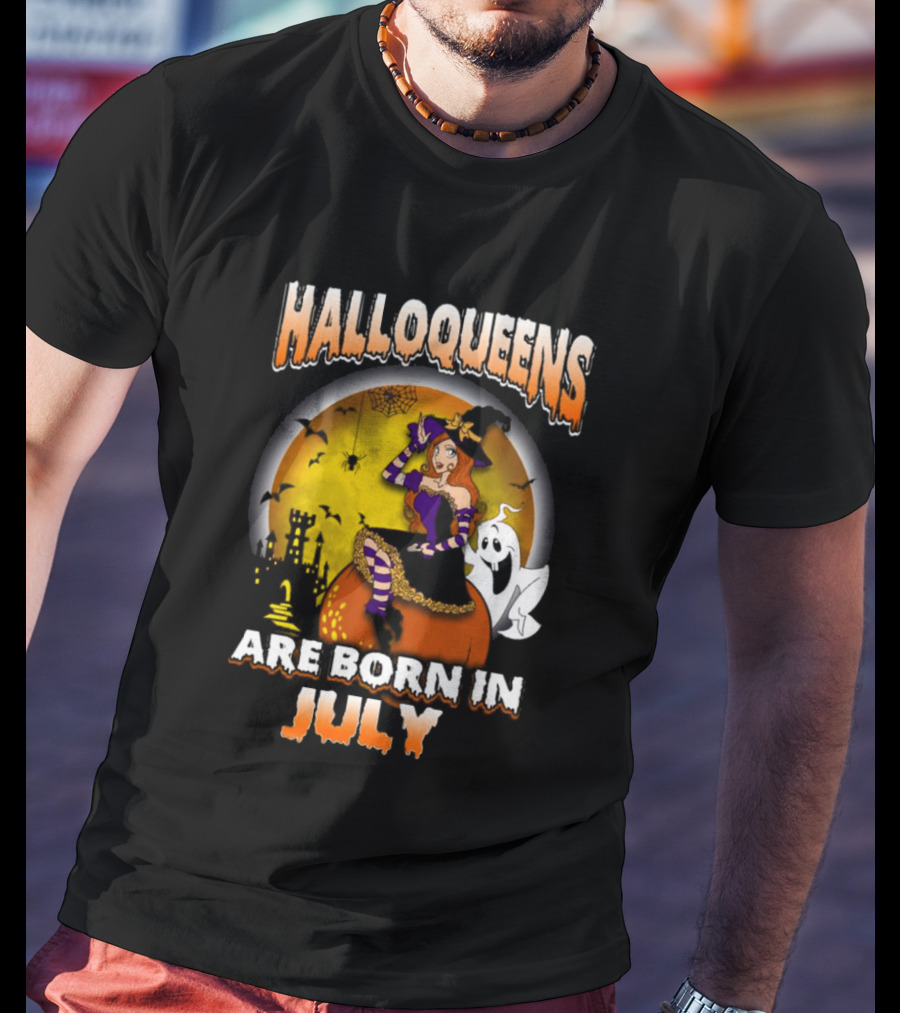 Halloqueens Witch And Ghost Halloween July Birthday T-Shirt