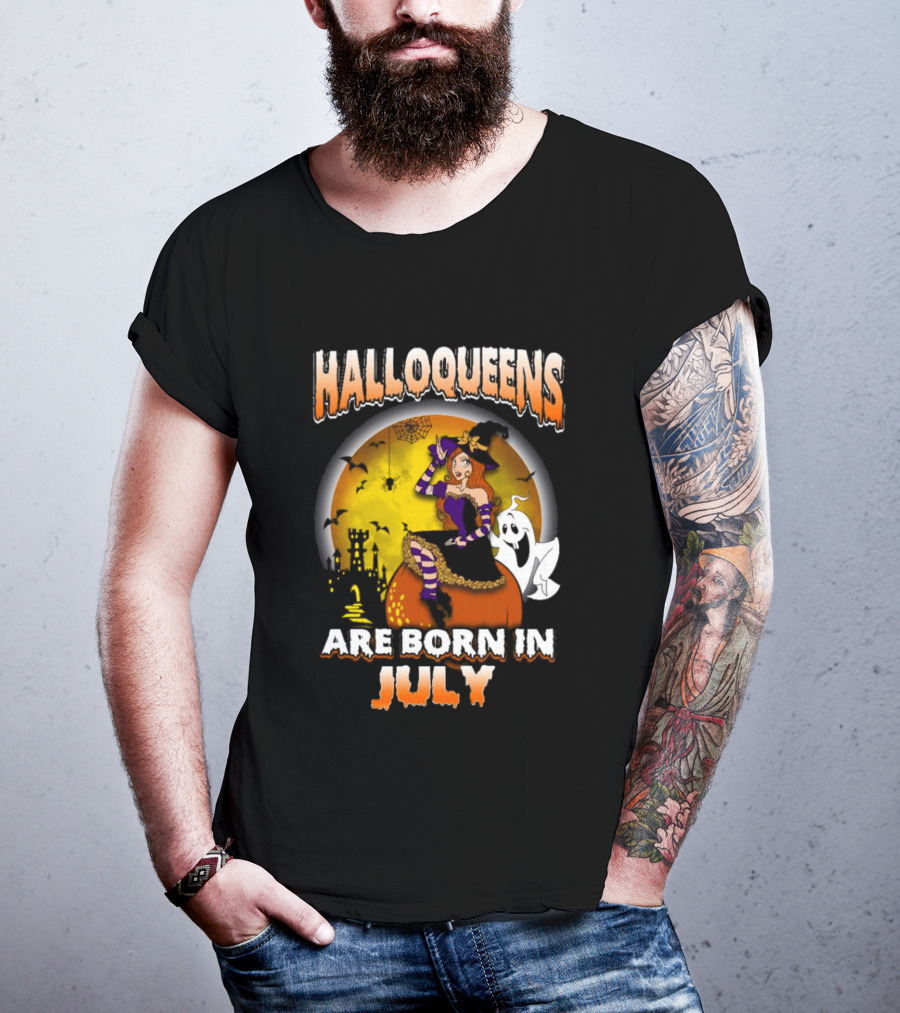 Halloqueens Witch And Ghost Halloween July Birthday T-Shirt
