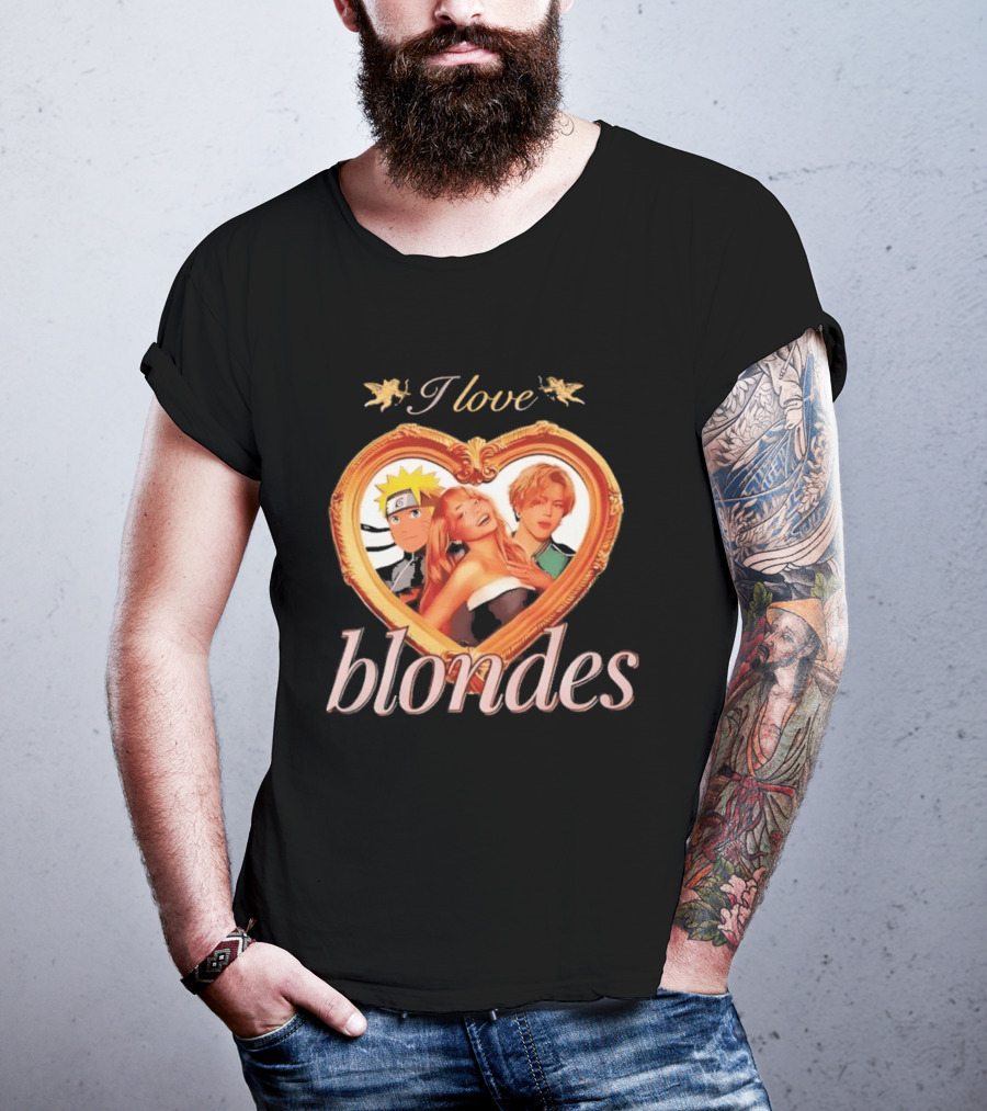 I Love Blondes Heart Framed Pop Culture Mashup Anime And Music T-Shirt