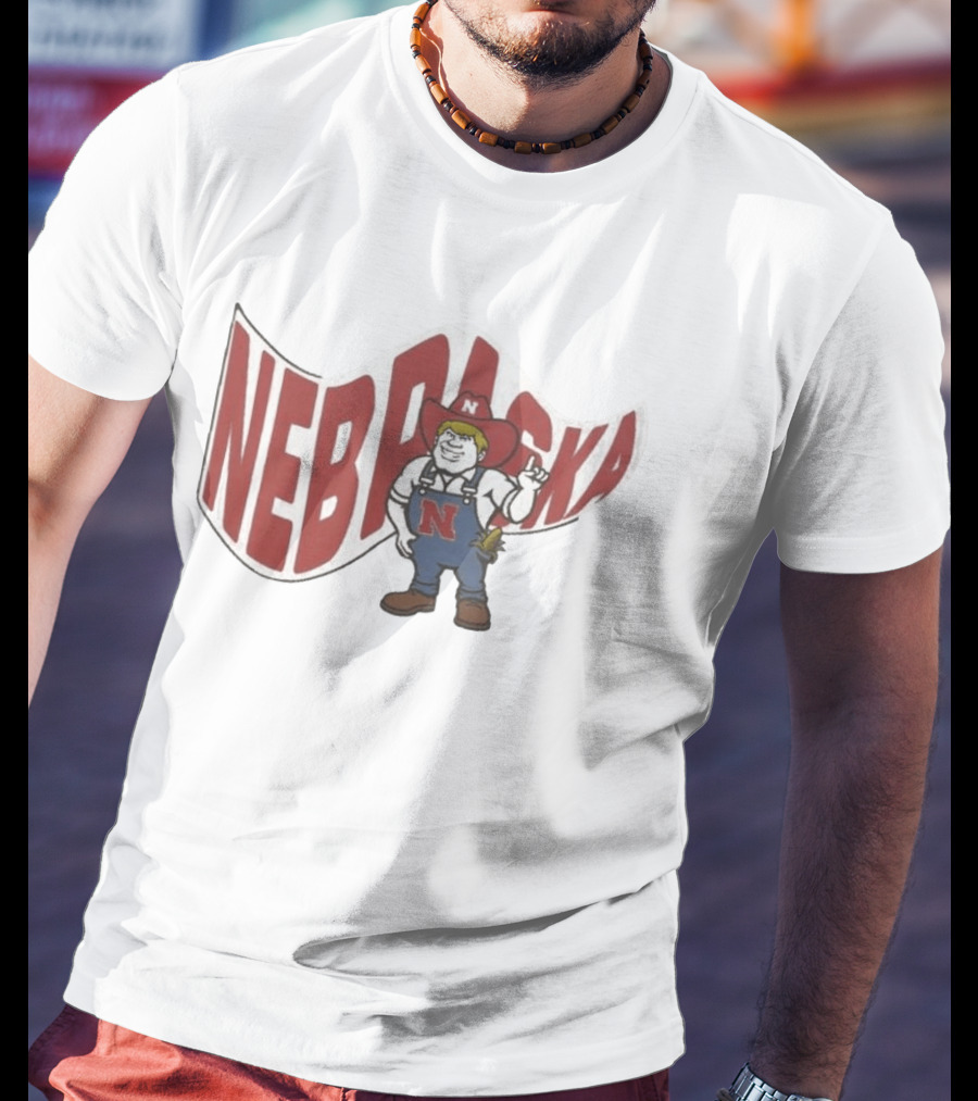 Nebraska Waving Flag Big Red N Mascot Overalls Cowboy Hat T-Shirt