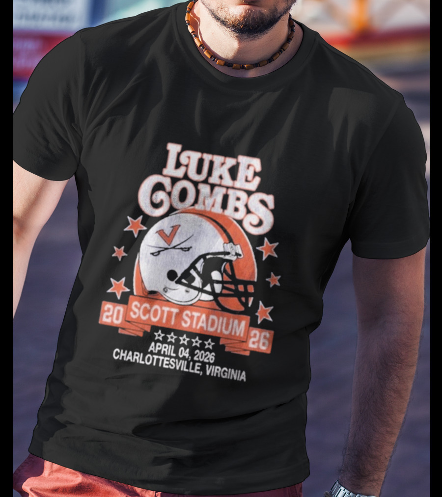 Luke Combs Tour Scott Stadium April 04 2026 Charlottesville Virginia Football Helmet Stars T-Shirt