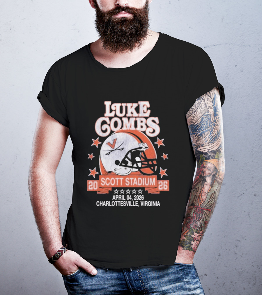 Luke Combs Tour Scott Stadium April 04 2026 Charlottesville Virginia Football Helmet Stars T-Shirt