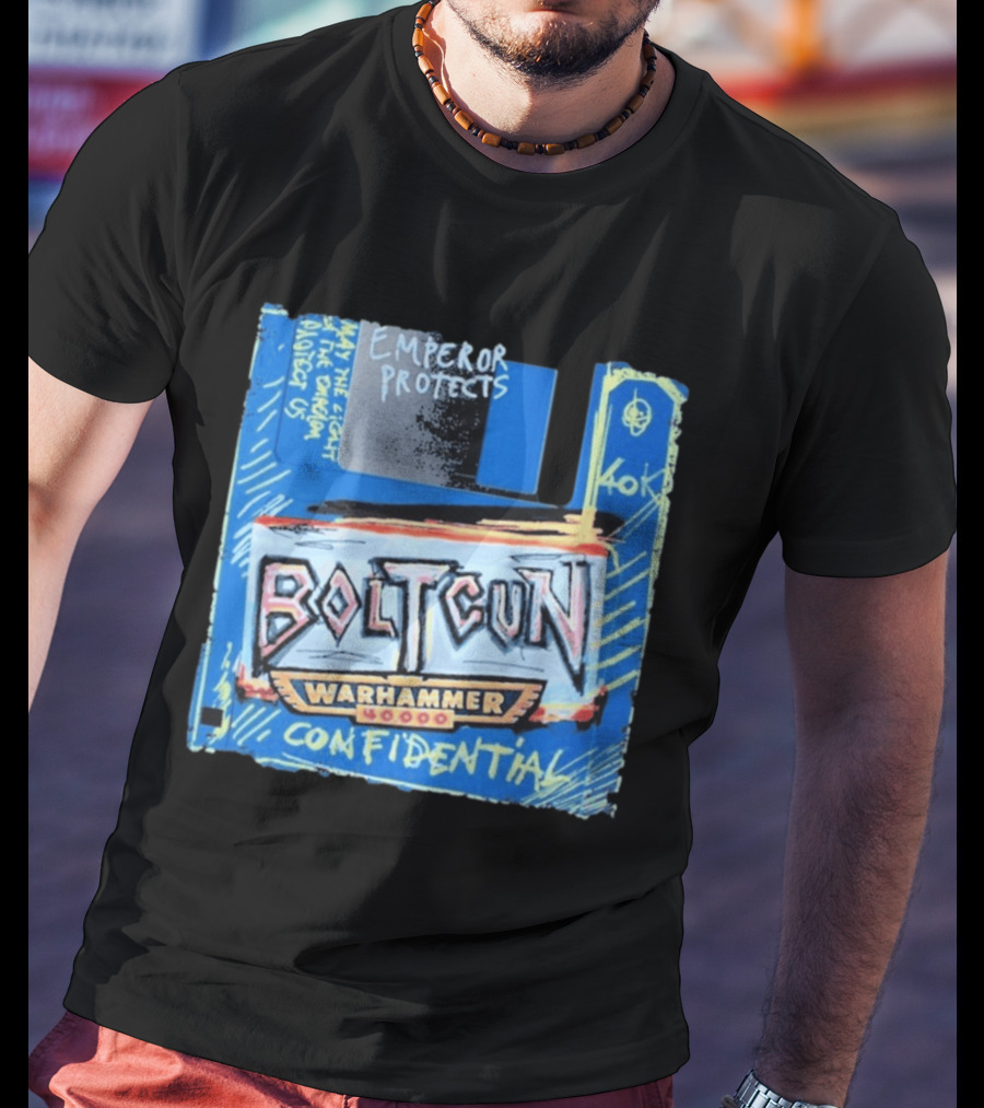 Warhammer 40K Boltgun Emperor Protects Confidential Floppy Disk T-Shirt
