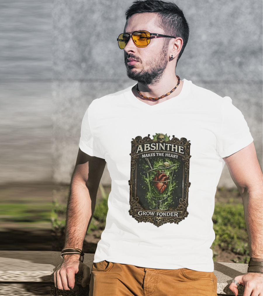 Absinthe Skull Art Heart In Glass Fonder Saying T-Shirt
