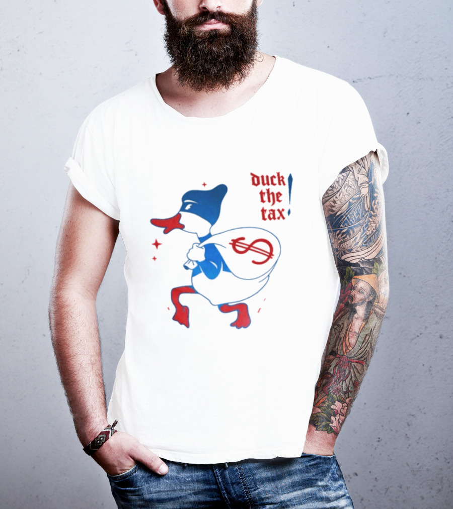 Duck The Tax Masked Cartoon Duck Carrying Money Bag T-Shirt