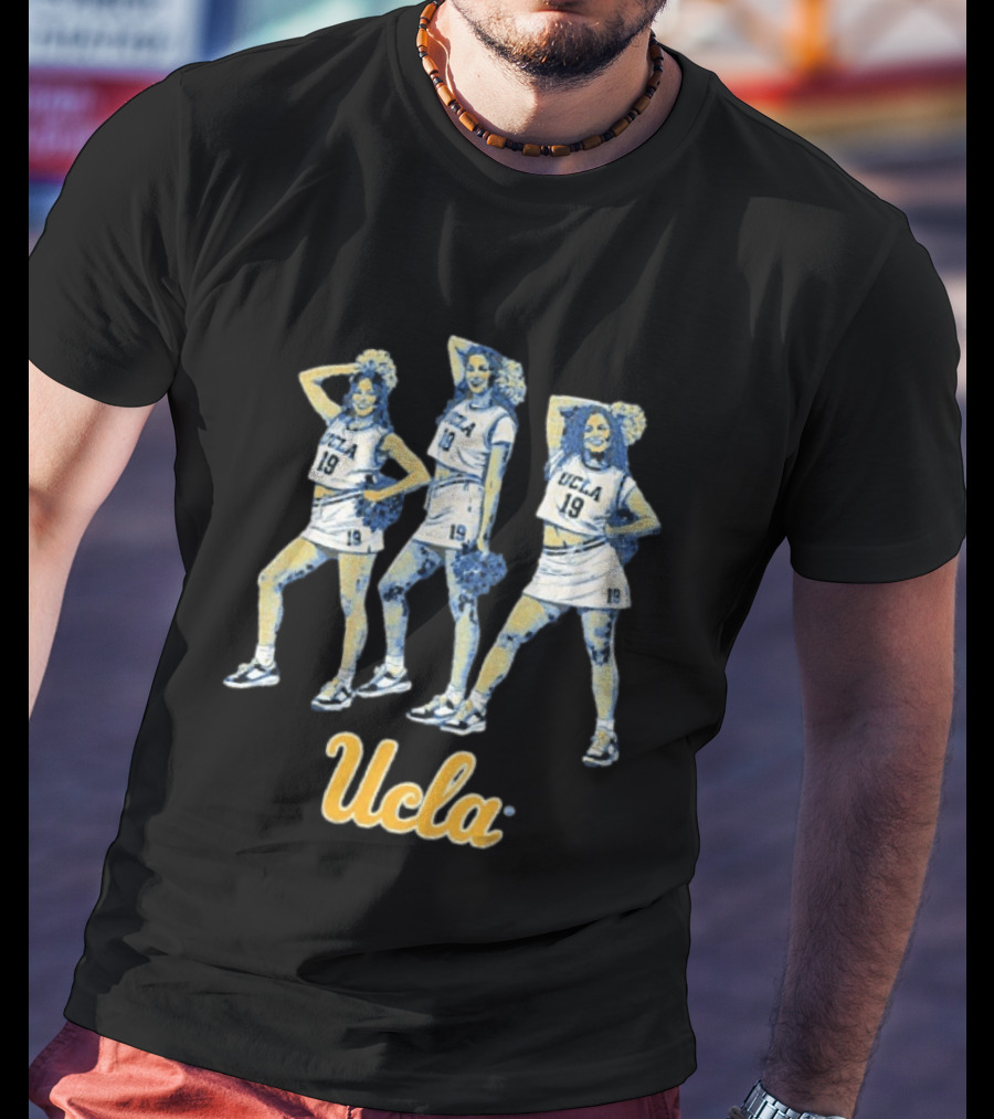 UCLA Women's Basketball Cheerleaders Blue 19 Uniform Pom Pom T-Shirt