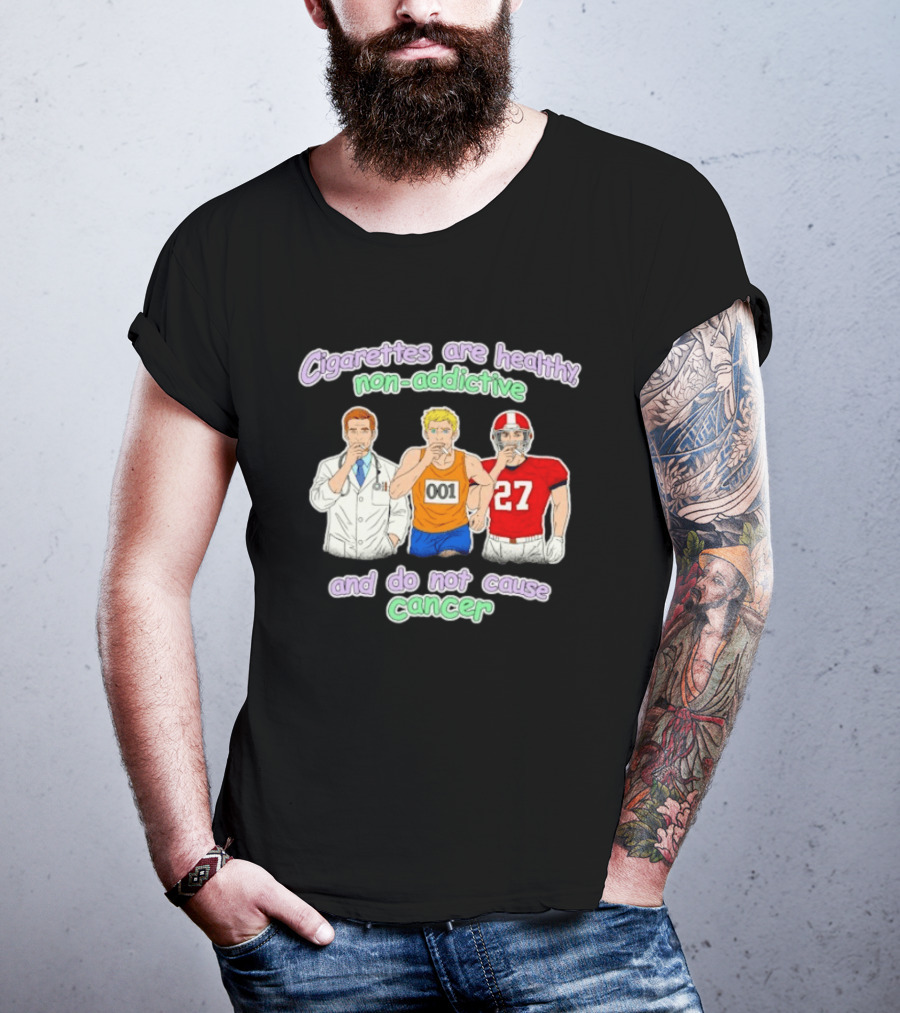 Cigarettes Are Healthy Non Addictive Doctor Athlete 001 Football Player 27 Do Not Cause Cancer T-Shirt
