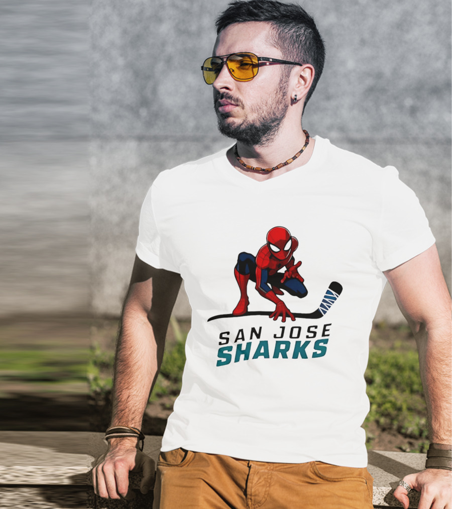 Spider Man San Jose Sharks Hockey Collaboration T-Shirt