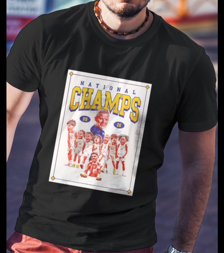 National Champs 89 26 Michigan Wolverines Caricature Coach And Players T-Shirt