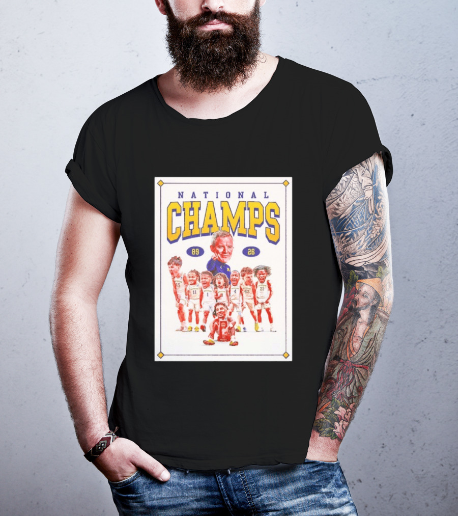 National Champs 89 26 Michigan Wolverines Caricature Coach And Players T-Shirt