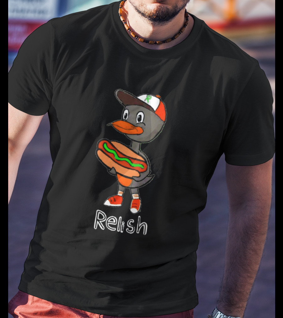 Relish Baltimore Orioles MLB Cartoon Duck Holding Hot Dog Baseball Hat T-Shirt