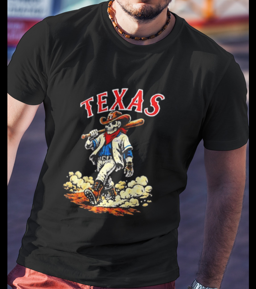 Texas Rangers Cowboy Skull Baseball Player T-Shirt