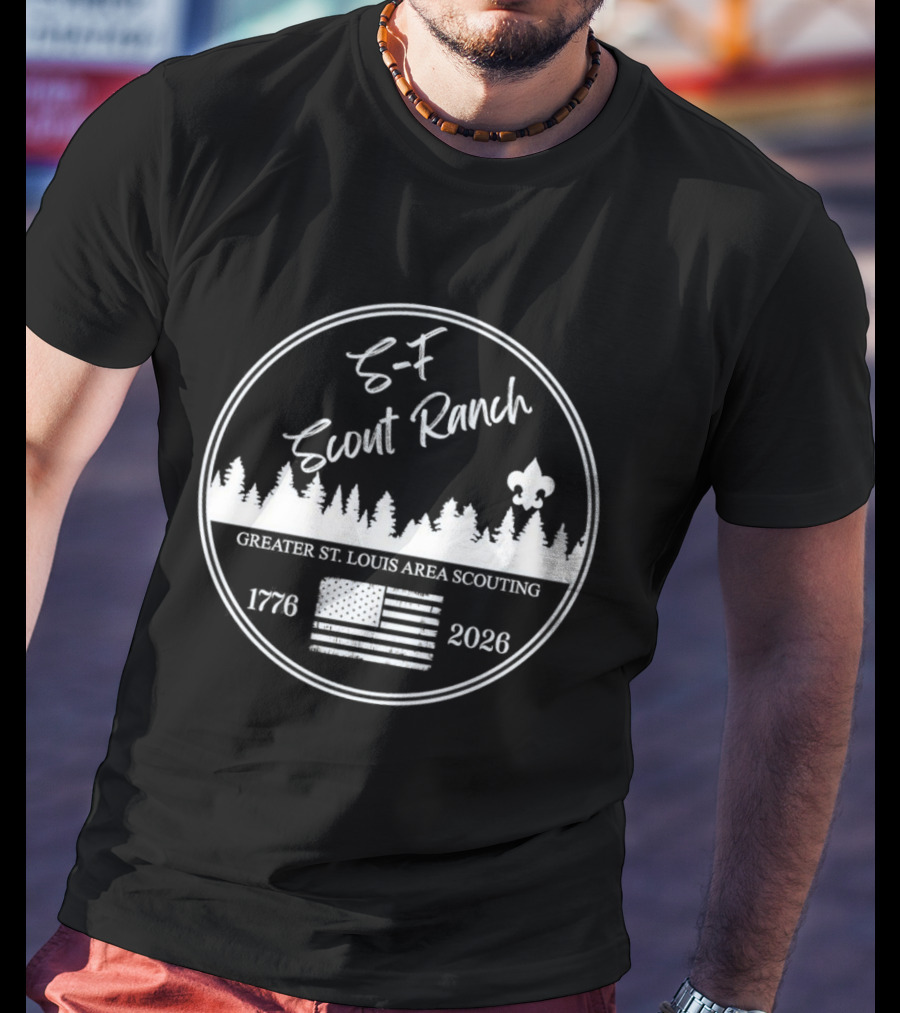 S F Scout Ranch Greater St Louis Area Scouting 2026 USA Flag Forest T-Shirt