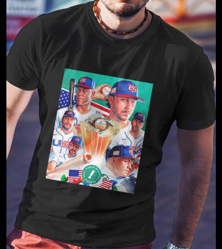 Team USA 2026 World Baseball Classic Players With USA Flag And Trophy T-Shirt